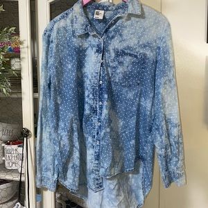 Super Trendy Polka Dotted Chambray Denim Shirt